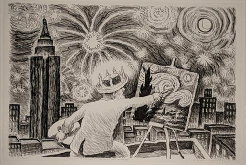 Vincent Paints July 4th Fireworks Over Manhattan (from the Vincent Van Gogh Visits New York Series)