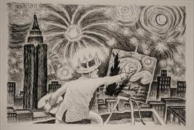 Vincent Paints July 4th Fireworks Over Manhattan (from the Vincent Van Gogh Visits New York Series)