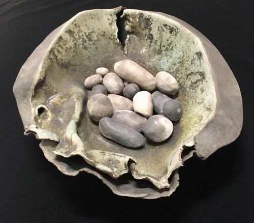 Untitled (vessel with 16 ceramic "stones")